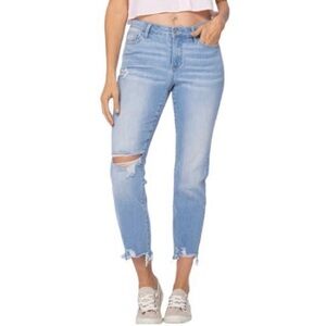 Judy Blue Mid Rise Destroyed Hem Boyfriend Jeans 14W